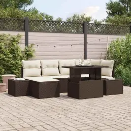 Sodo Sofų Rinkinys Su Pagalve 7 Pcs Ruda Ir Kreminė