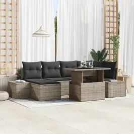 Dārza Dīvānu Komplekts Ar Spilvenu 7 Pcs Pelēka Vidaxl