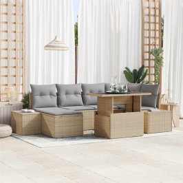 Sodo Sofų Rinkinys 7 Pcs Smėlio Ir Šviesiai Pilkos Spalvos