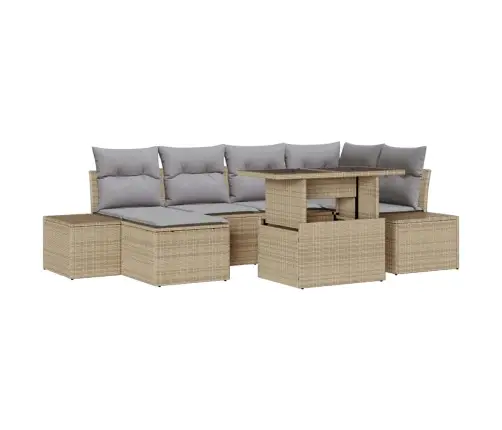 Sodo Sofų Rinkinys 7 Pcs Smėlio Ir Šviesiai Pilkos Spalvos
