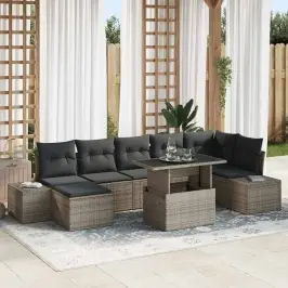 Sodo Sofų Rinkinys Su Pagalve 8 Pcs Pilka