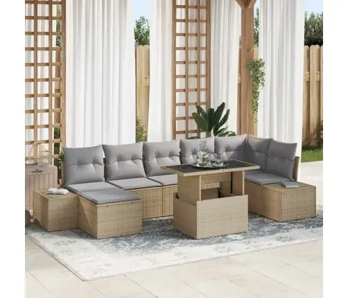 Sodo Sofų Rinkinys 8 Pcs Smėlio Ir Šviesiai Pilkos Spalvos