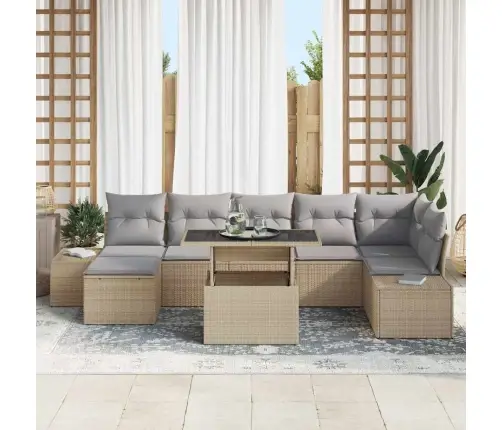 Sodo Sofų Rinkinys 8 Pcs Smėlio Ir Šviesiai Pilkos Spalvos