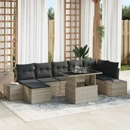 Sodo Sofų Rinkinys Su Pagalve 8 Pcs Šviesiai Pilka