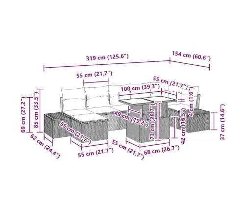 8 Daļu Dārza Dīvānu Komplekts Ar Spilveniem, Melns Polirats Vidaxl
