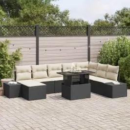Sodo Sofų Rinkinys Su Pagalve 9 Pcs Juoda Ir Kreminė