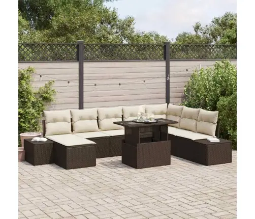 9 Daļu Dārza Dīvānu Komplekts Ar Spilveniem Brūnā Poliraženā Vidaxl