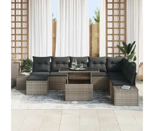 Sodo Sofų Rinkinys Su Pagalve 9 Pcs Pilka