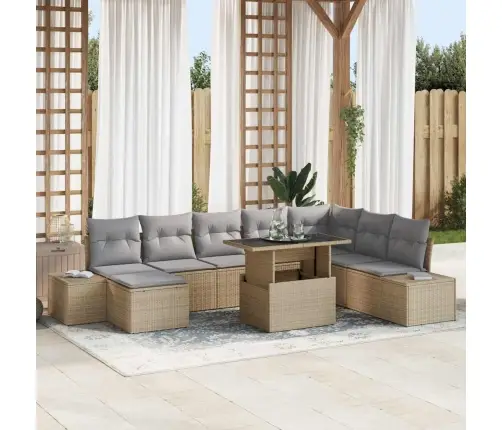 Aia Diivanikomplekt Padjaga 9 Pcs Beež Ja Heledhall Polürotang