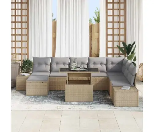 Aia Diivanikomplekt Padjaga 9 Pcs Beež Ja Heledhall Polürotang