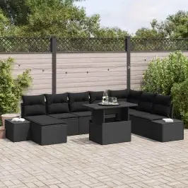 Dārza Dīvānu Komplekts Ar Spilvenu 9 Pcs Melna Vidaxl