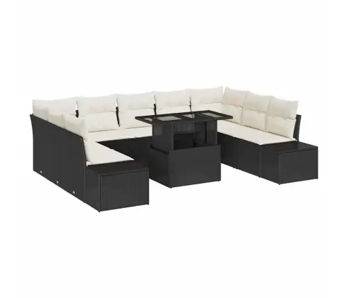 10 Daļīgu Dārza Dīvānu Komplektu Ar Spilveniem, Melnā Poliratanā Vidaxl