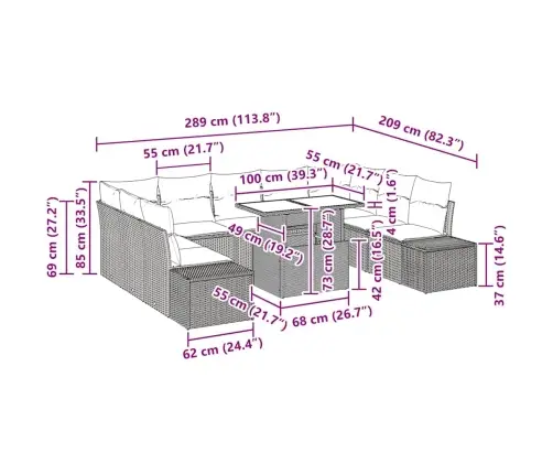 10 Daļīgu Dārza Dīvānu Komplektu Ar Spilveniem, Melnā Poliratanā Vidaxl