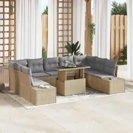 Dārza Dīvānu Komplekts Ar Spilvenu 10 Pcs Bēša Un Gaiši Pelēka Vidaxl