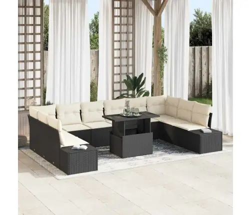 11 Daļu Dārza Dīvānu Komplekts Ar Spilveniem Melnā Poliratanā Vidaxl