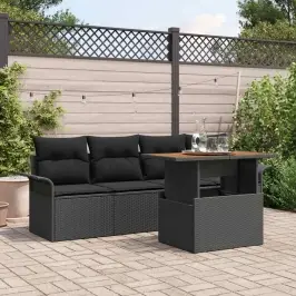 Sodo Sofų Rinkinys Su Pagalve 5 Pcs Juoda 100 X 55 X 73 Cm