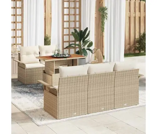 6 Daļu Dārza Dīvānu Komplekts Ar Bēšiem Spilveniem, Polyratāns Un Akācija Vidaxl