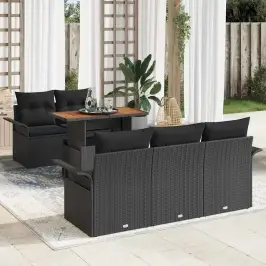 Sodo Sofų Rinkinys Su Pagalve 6 Pcs Juoda 100 X 55 X 73 Cm