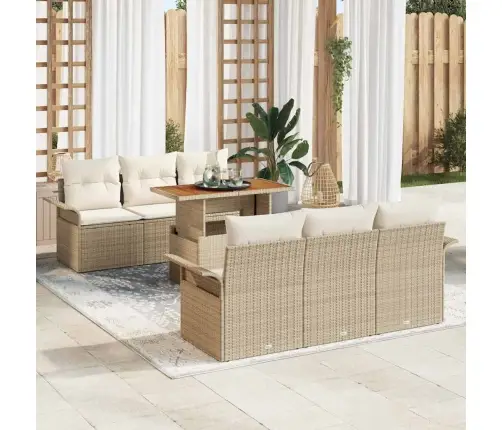 7 Daļu Dārza Dīvānu Komplekts Ar Bēšiem Spilveniem Akācijas Vidaxl