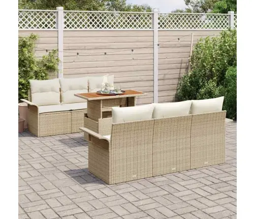 7 Daļu Dārza Dīvānu Komplekts Ar Bēšiem Spilveniem Akācijas Vidaxl