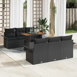 Dārza Dīvānu Komplekts Ar Spilvenu 7 Pcs Melna 100 X 55 X 73 Cm Vidaxl