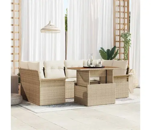 Sodo Sofų Rinkinys Su Pagalve 7 Pcs Smėlio Ir Kreminės Spalvos