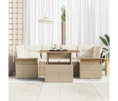 Sodo Sofų Rinkinys Su Pagalve 7 Pcs Smėlio Ir Kreminės Spalvos