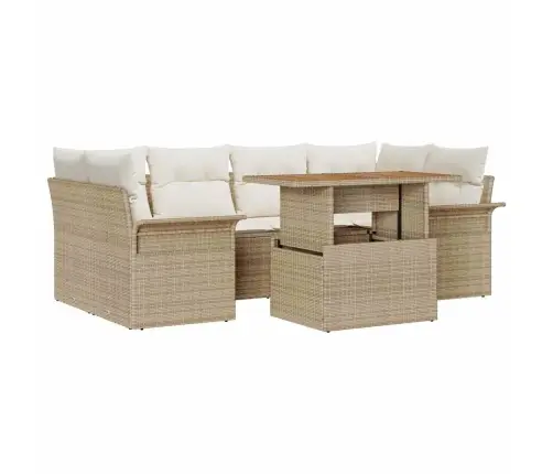Sodo Sofų Rinkinys Su Pagalve 7 Pcs Smėlio Ir Kreminės Spalvos