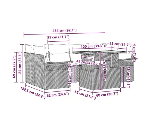 Sodo Sofų Rinkinys Su Pagalve 7 Pcs Smėlio Ir Kreminės Spalvos