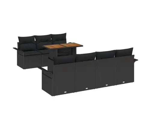 8 Daļīga Dārza Dīvānu Komplekts Ar Spilveniem Melnā Polirattanā Vidaxl