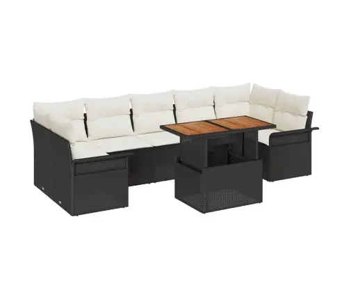 8 Daļīgu Dārza Dīvānu Komplekts Ar Spilveniem, Melns Polyrattan, Akācijas Vidaxl
