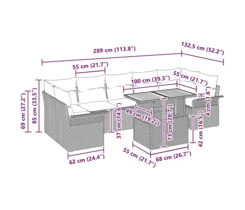 8 Daļīgu Dārza Dīvānu Komplekts Ar Spilveniem, Melns Polyrattan, Akācijas Vidaxl
