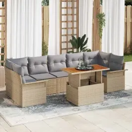 Dārza Dīvānu Komplekts Ar Spilvenu 8 Pcs Bēša Un Gaiši Pelēka Vidaxl