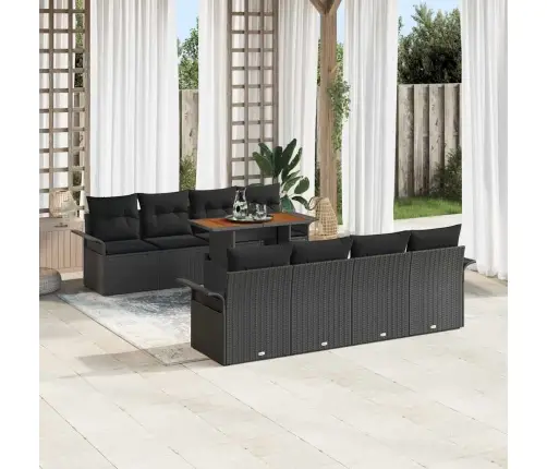 Sodo Sofų Rinkinys Su Pagalve 7 Pcs Juoda