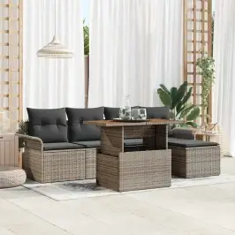 Sodo Sofų Rinkinys Su Pagalve 6 Pcs Pilka
