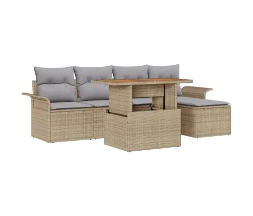 6 Gabalu Dārza Ēdamgalda Komplekts Ar Spilveniem, Bēšs, Polirotangpalma, Akācija Vidaxl