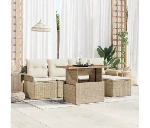 Sodo Sofų Rinkinys Su Pagalve 6 Pcs Smėlio Ir Kreminės Spalvos