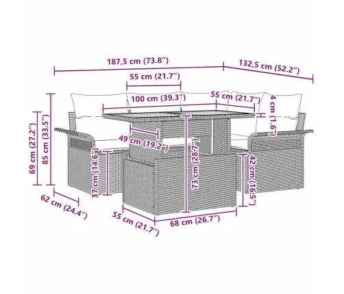 Aia Diivanikomplekt 5 Pcs Beež Ja Kreemjas 100 X 55 X 73 Cm