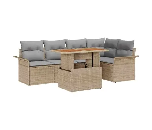 6 Daļu Dārza Komplekts Ar Spilveniem, Bēšs Poli Rotangrēns, Akācija Vidaxl