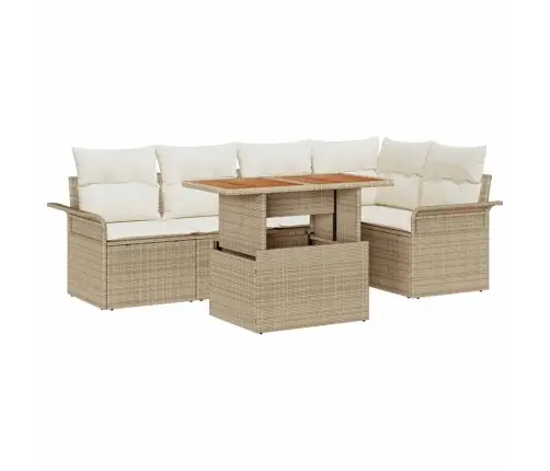 6 Daļu Dārza Galds Ar Spilveniem Bēša Polirattā Un Akāciju Vidaxl