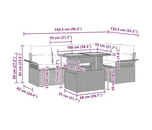 6 Daļu Dārza Galds Ar Spilveniem Bēša Polirattā Un Akāciju Vidaxl