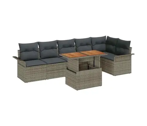 7 Daļu Dārza Galdu Komplekts Ar Spilveniem Pelēkā Polyratānā Un Akacijā Vidaxl