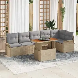 Dārza Dīvānu Komplekts Ar Spilvenu 7 Pcs Bēša Un Gaiši Pelēka Vidaxl