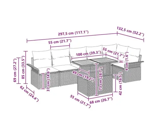Aia Diivanikomplekt 7 Pcs Beež Ja Kreemjas 100 X 55 X 73 Cm Aia Diivanikomplekt 7 Pcs Beež Ja Kreemjas 100 X 55 X 73 Cm