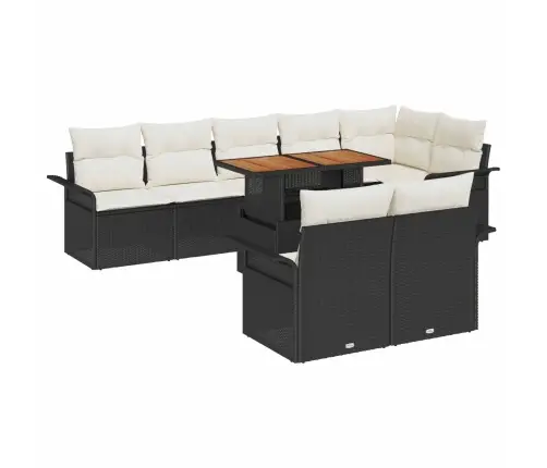 9 Daļu Dārza Galds Ar Spilveniem. Melns Polirattans, Akācija. Vidaxl