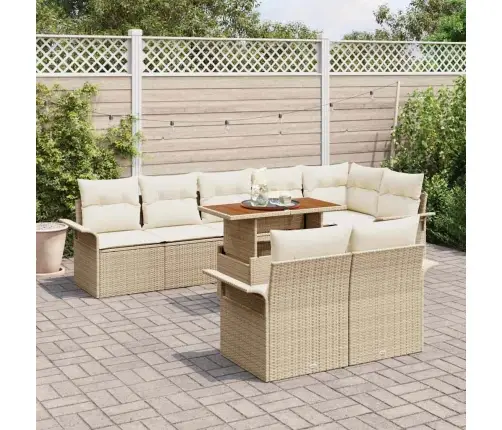 Sodo Sofų Rinkinys Su Pagalve 9 Pcs Smėlio Ir Kreminės Spalvos