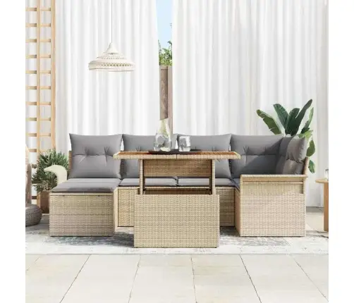 7 Daļu Dārza Galds Ar Spilveniem Bēšā Poliratanā Vidaxl