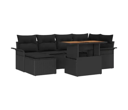 7 Daļu Dārza Galds Ar Spilveniem, Melnā Poli Rattanā Ar Akāciju. Vidaxl