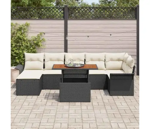 Sodo Sofų Rinkinys Su Pagalve 8 Pcs Juoda Ir Kreminė