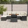 Sodo Sofų Rinkinys Su Pagalve 8 Pcs Juoda Ir Kreminė
